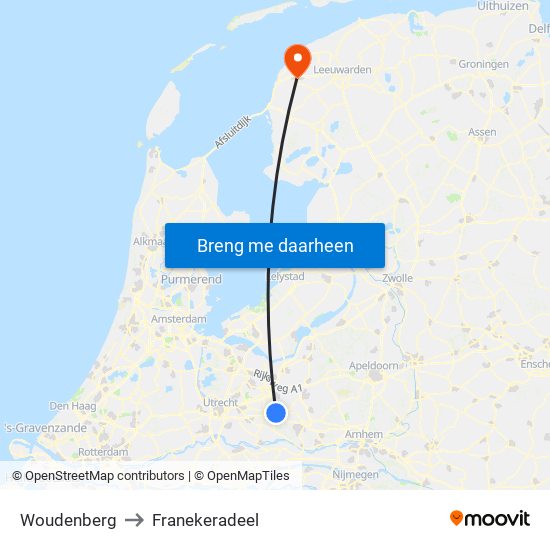 Woudenberg to Franekeradeel map
