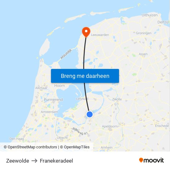 Zeewolde to Franekeradeel map