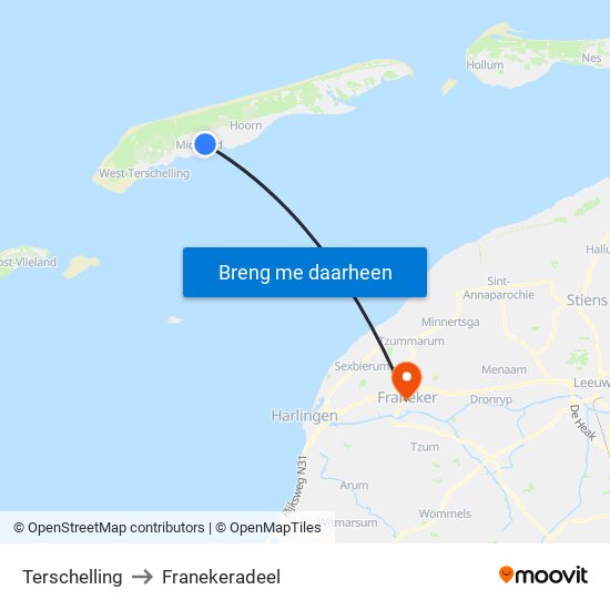 Terschelling to Franekeradeel map