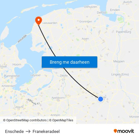 Enschede to Franekeradeel map
