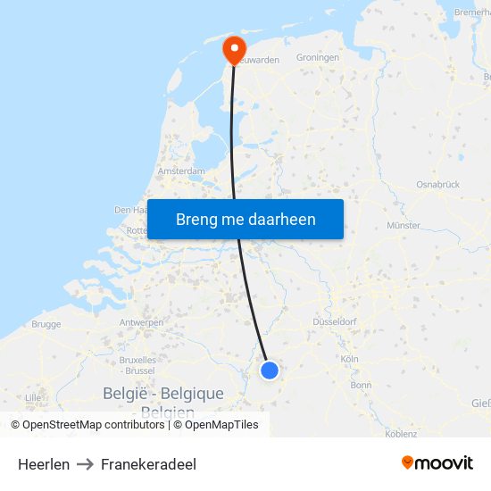 Heerlen to Franekeradeel map