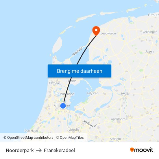 Noorderpark to Franekeradeel map