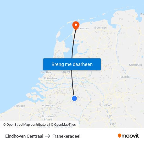 Eindhoven Centraal to Franekeradeel map