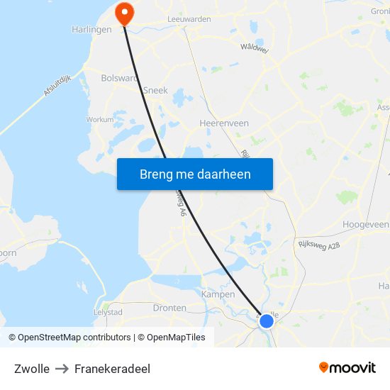 Zwolle to Franekeradeel map