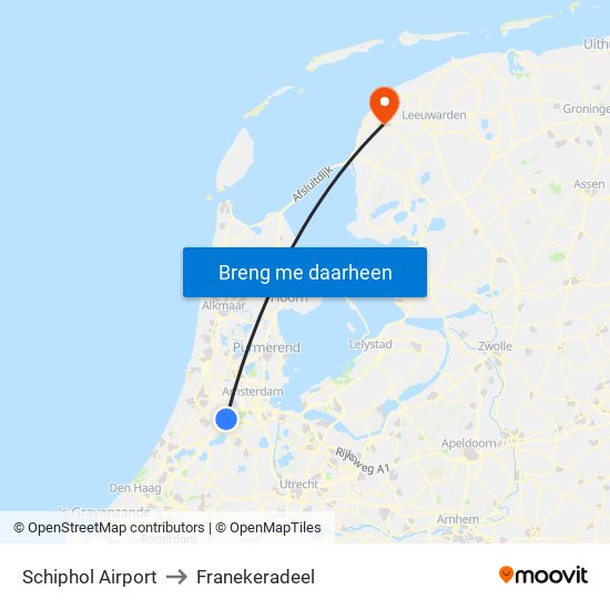 Schiphol Airport to Franekeradeel map