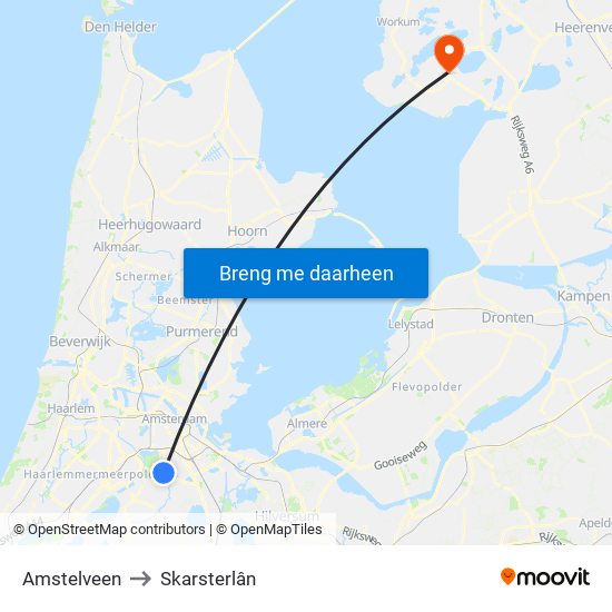Amstelveen to Skarsterlân map