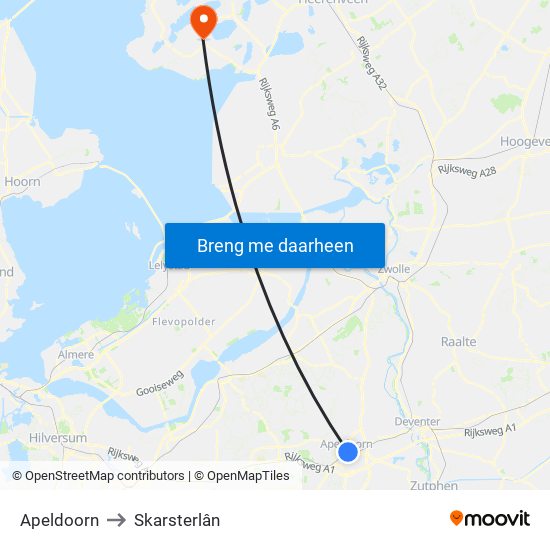 Apeldoorn to Skarsterlân map