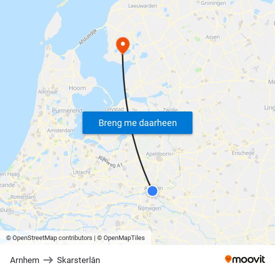 Arnhem to Skarsterlân map