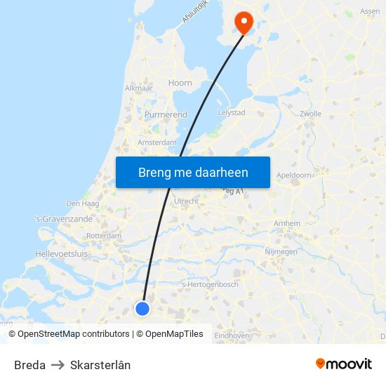 Breda to Skarsterlân map