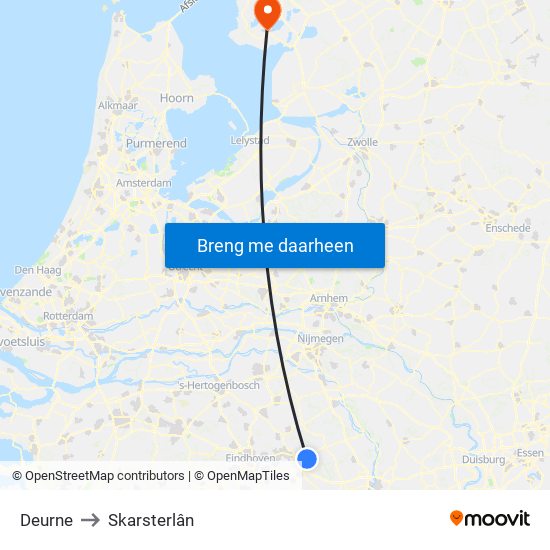 Deurne to Skarsterlân map