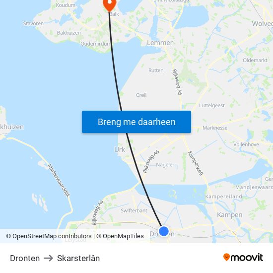 Dronten to Skarsterlân map