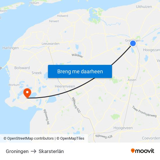 Groningen to Skarsterlân map