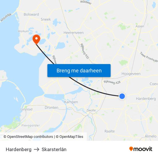 Hardenberg to Skarsterlân map