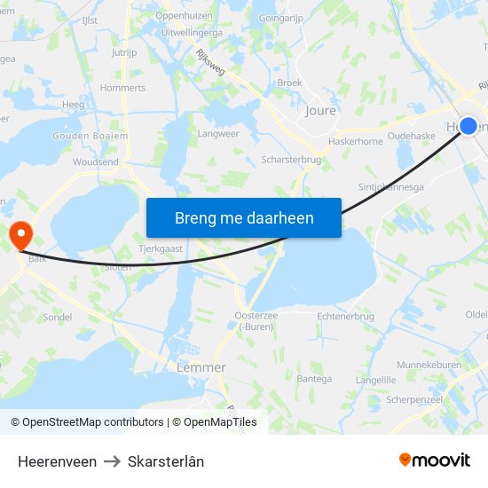 Heerenveen to Skarsterlân map