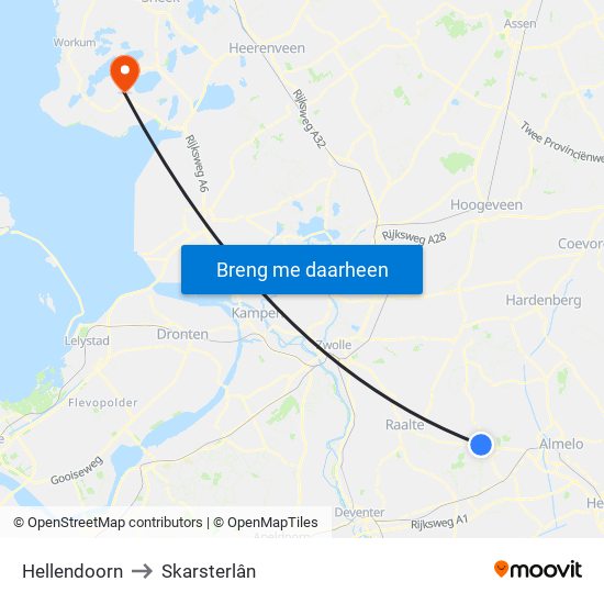 Hellendoorn to Skarsterlân map