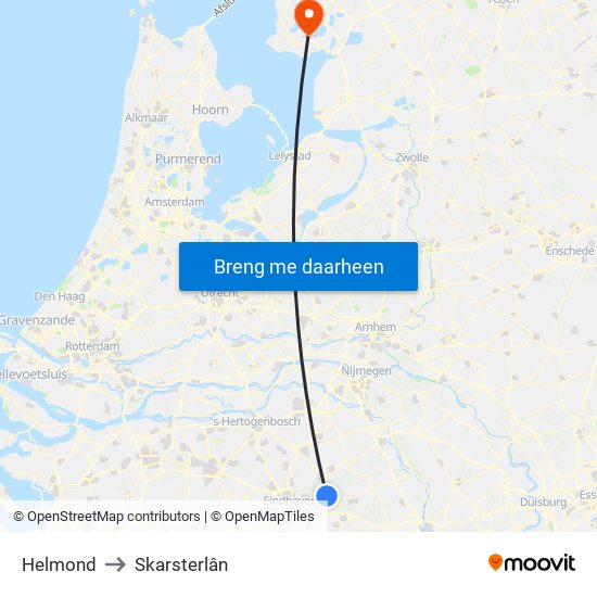 Helmond to Skarsterlân map