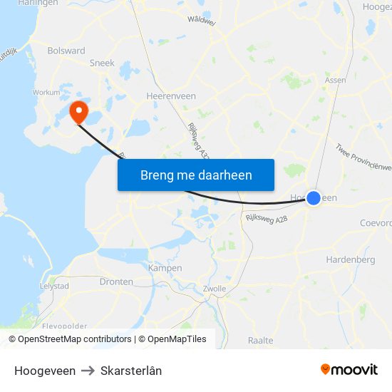 Hoogeveen to Skarsterlân map