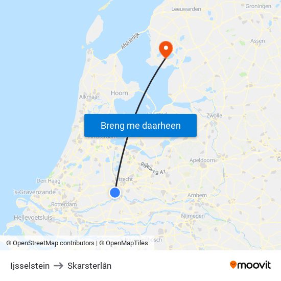 Ijsselstein to Skarsterlân map