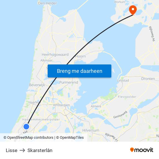 Lisse to Skarsterlân map