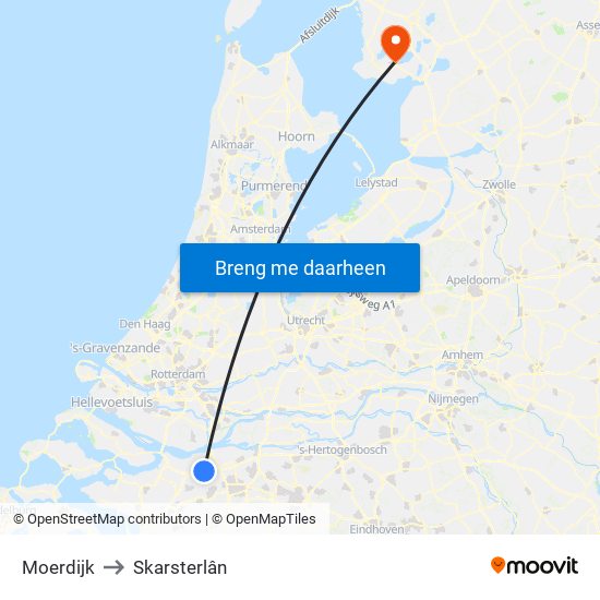 Moerdijk to Skarsterlân map