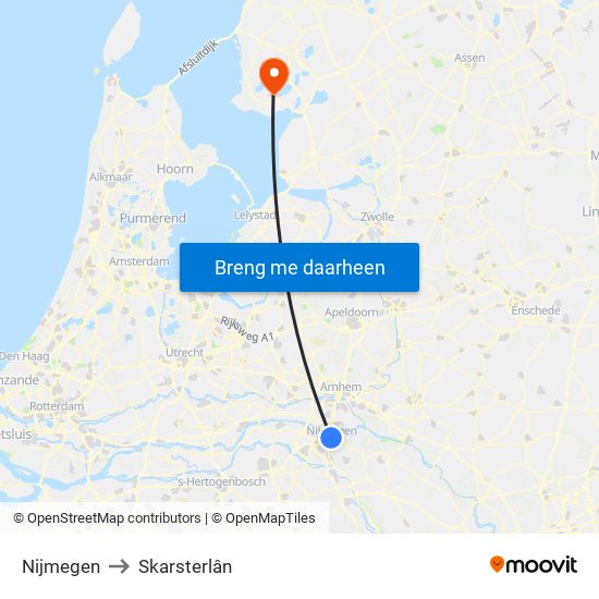 Nijmegen to Skarsterlân map