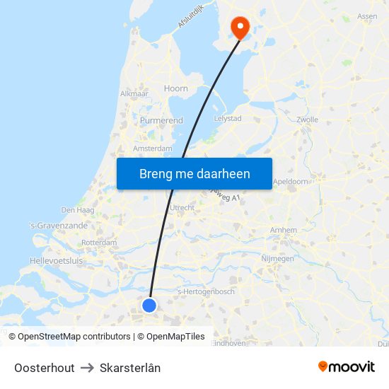 Oosterhout to Skarsterlân map