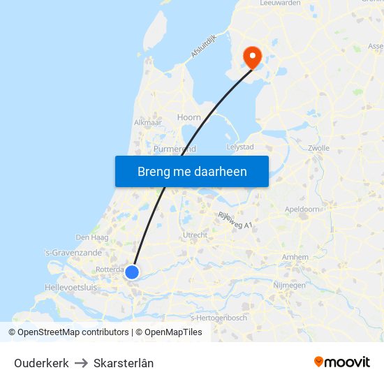 Ouderkerk to Skarsterlân map