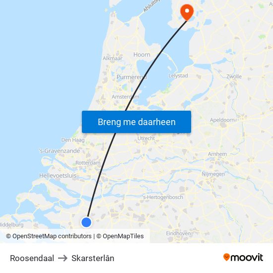 Roosendaal to Skarsterlân map