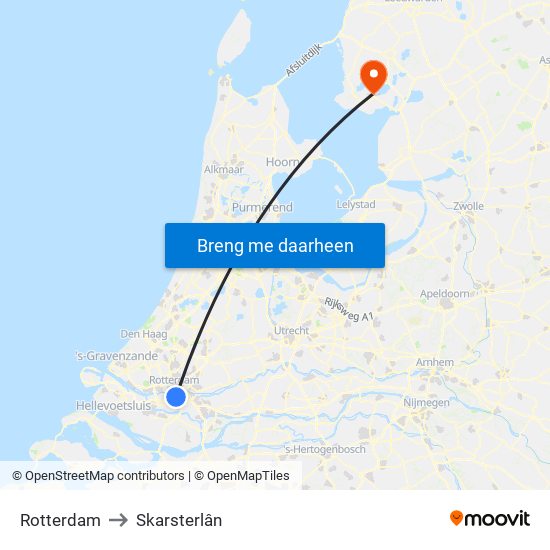 Rotterdam to Skarsterlân map