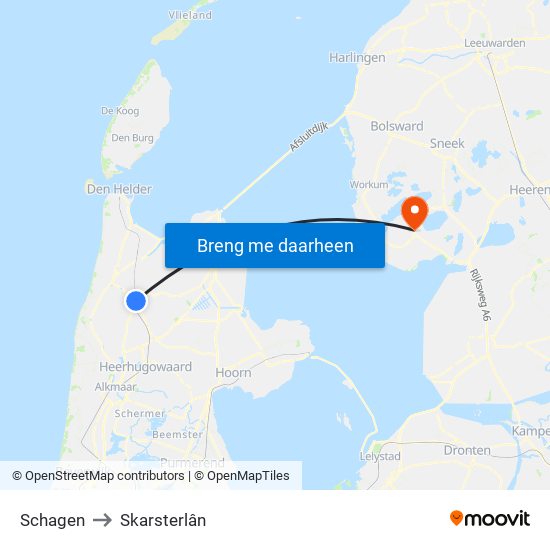 Schagen to Skarsterlân map