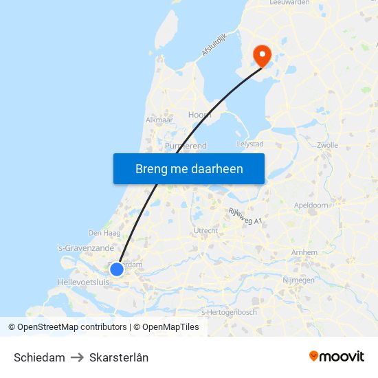 Schiedam to Skarsterlân map