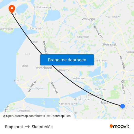 Staphorst to Skarsterlân map