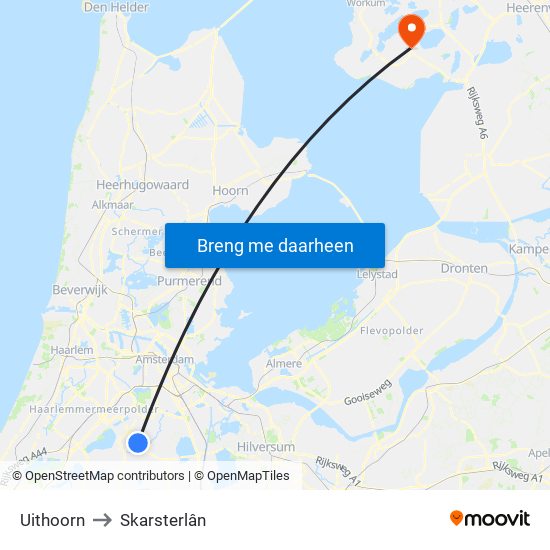 Uithoorn to Skarsterlân map