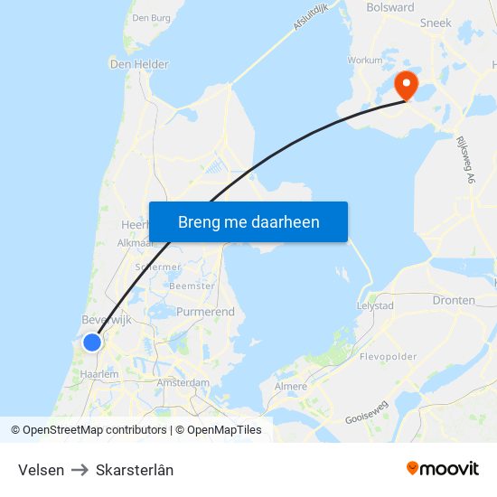 Velsen to Skarsterlân map