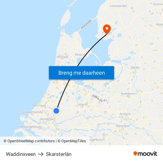 Waddinxveen to Skarsterlân map