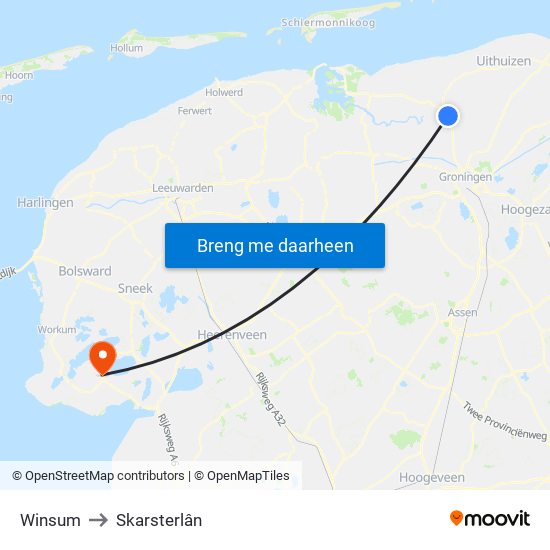 Winsum to Skarsterlân map