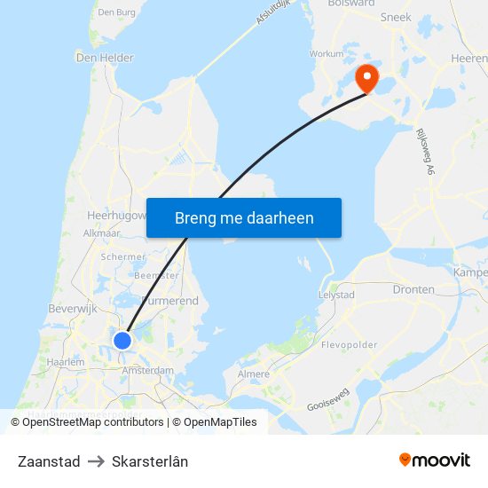 Zaanstad to Skarsterlân map