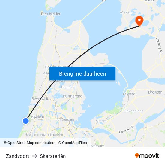 Zandvoort to Skarsterlân map