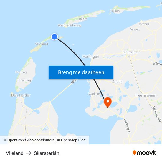 Vlieland to Skarsterlân map