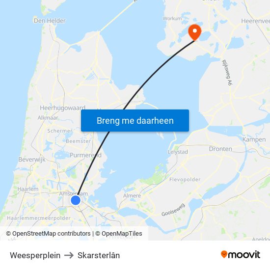 Weesperplein to Skarsterlân map