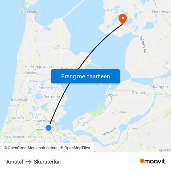 Amstel to Skarsterlân map