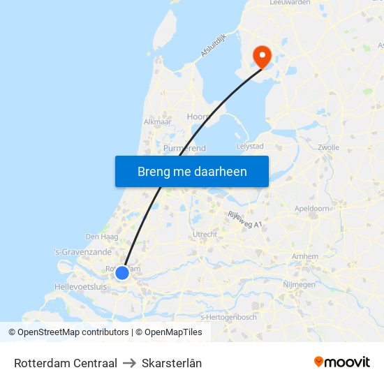 Rotterdam Centraal to Skarsterlân map