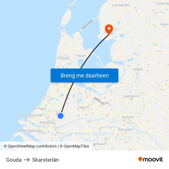 Gouda to Skarsterlân map