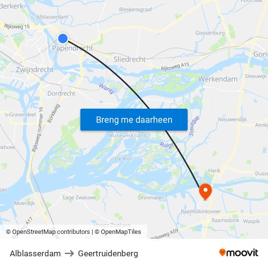 Alblasserdam to Geertruidenberg map