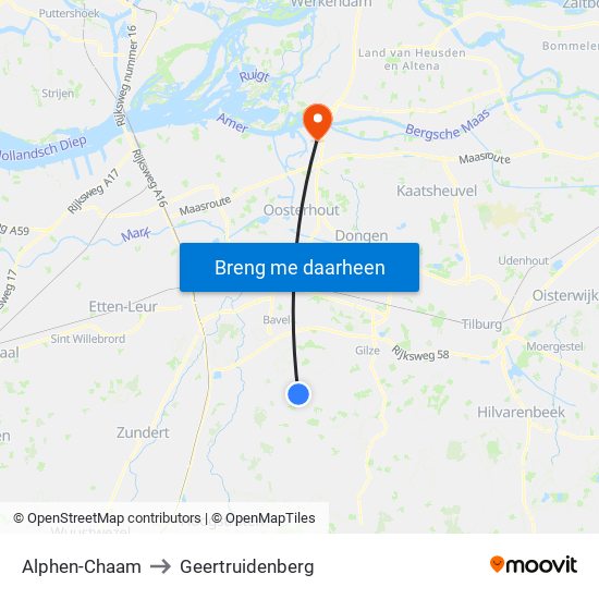 Alphen-Chaam to Geertruidenberg map
