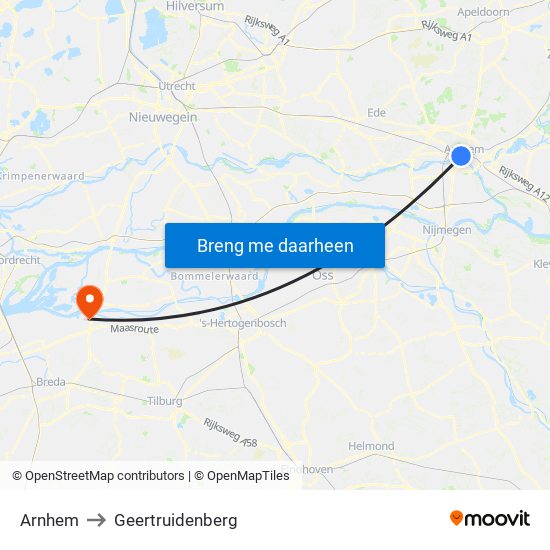 Arnhem to Geertruidenberg map