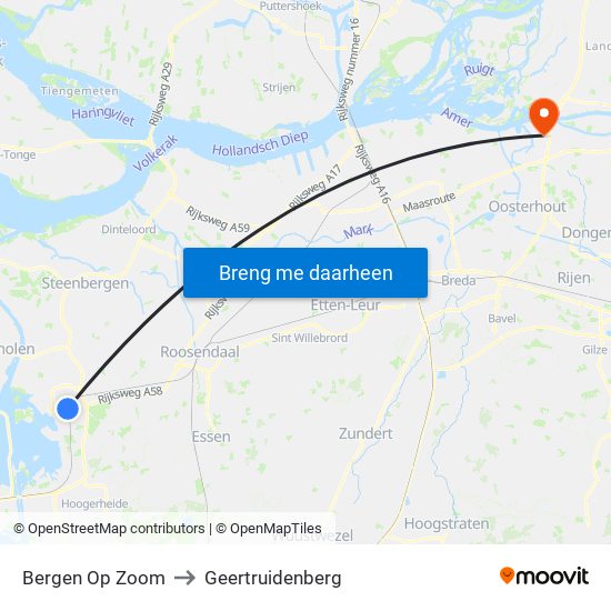 Bergen Op Zoom to Geertruidenberg map