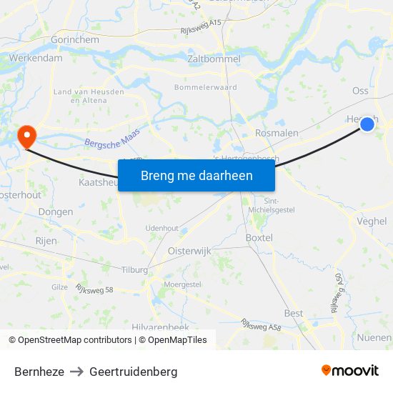 Bernheze to Geertruidenberg map