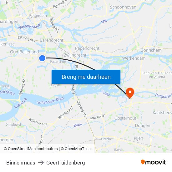 Binnenmaas to Geertruidenberg map