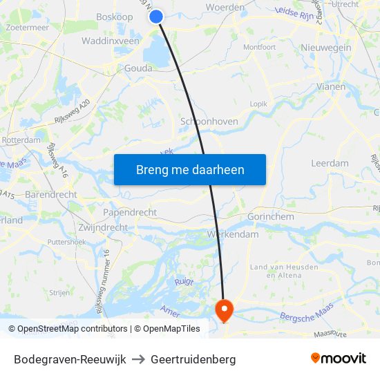 Bodegraven-Reeuwijk to Geertruidenberg map